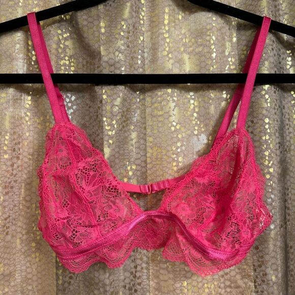 Free People Other - Free People Bright Eyes Hot Pink Romantic Coquette Sheer Lace Bralette S NWOT